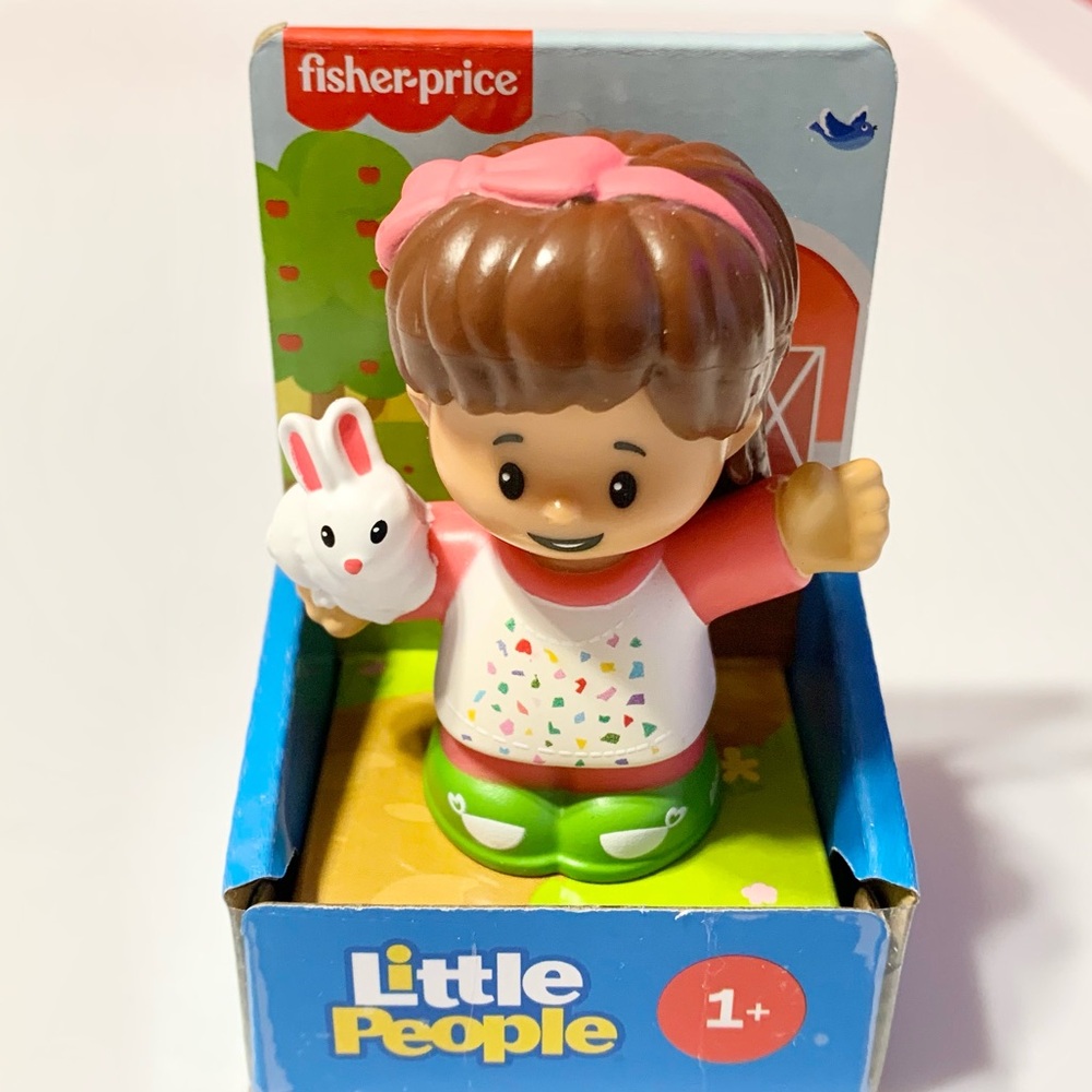 Little People NEW Little Girl Mia Brown Hair Pink Bow EASTER White Bunny Rabbit